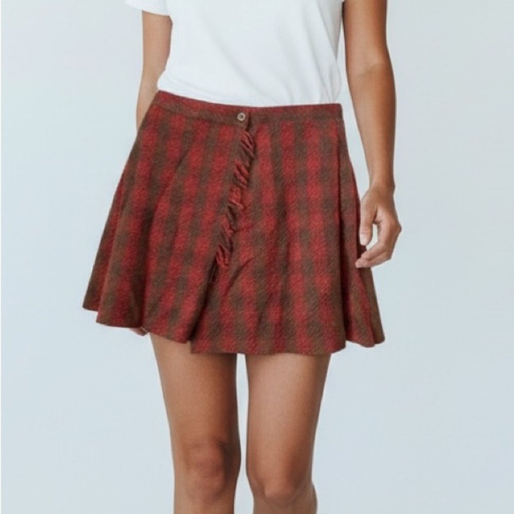 Theomiles 100% Wool Checkered Mini Warp Skirt in Size 4